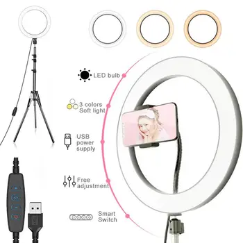 

LED Selfie Ring Light Dimmable Photography Fill Light Video Ring Lamp with Phone Holder Tripod Stand for Live Makeup Youtube