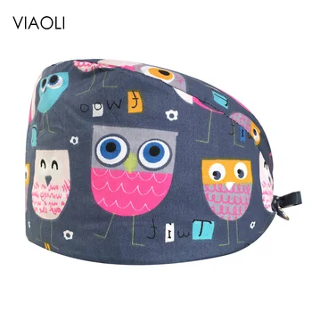 

Doctor Nurse Cotton Print Medical Hat Dental Salon Care Caps Adjustable Lace Multipurpose Hat Unisex Pet Hospital Hat Beauty Cap