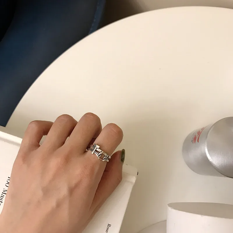 Silvology 925 серебряная буква T Кольца Ретро цепь креативные кольца для женщин серебро 925 ювелирные изделия Девушки Bijoux Femme