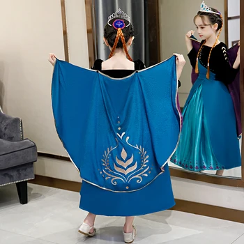 

Kids Girls Princess anna 2 Dresses Full Ball Gown Long Party costume Dresses fancy dress costume kids queen of snow
