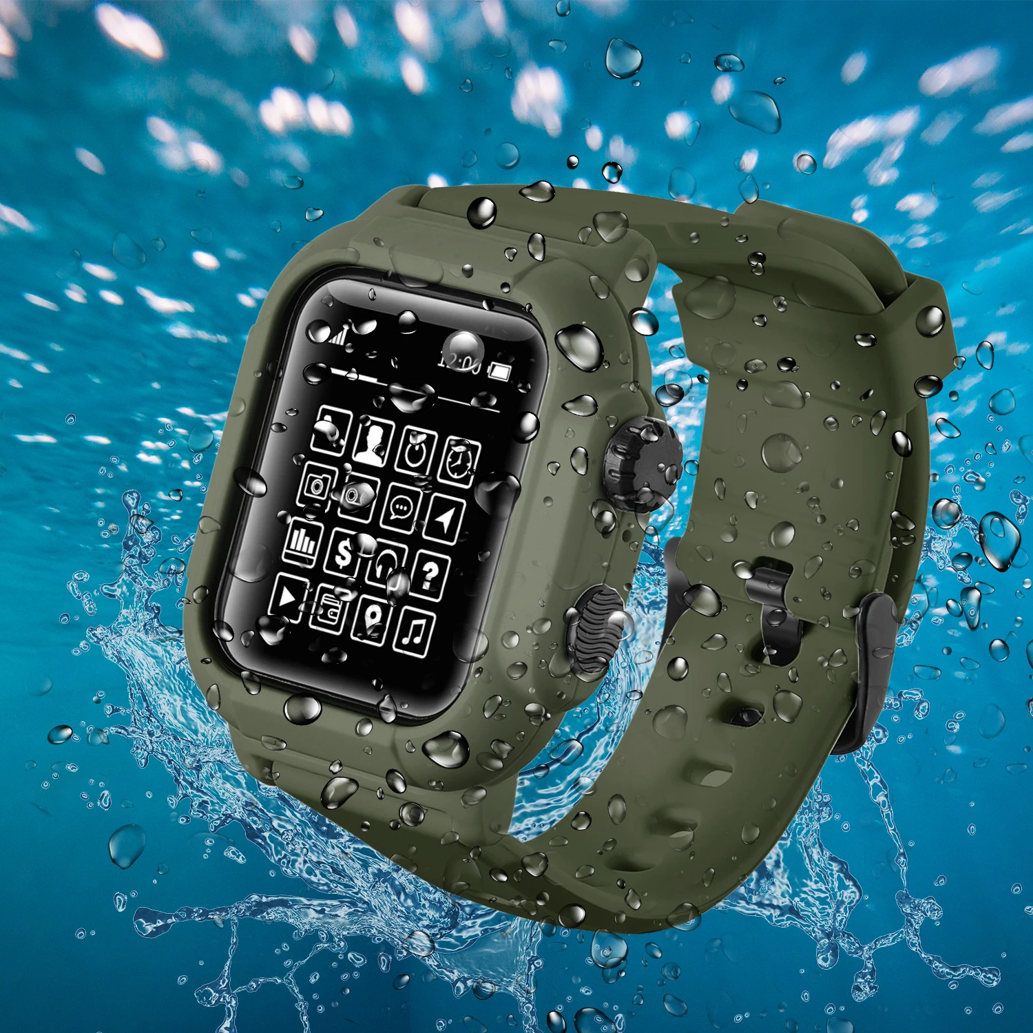IP68 Waterproof Silicone Case Cover with Sport Band Strap For iwatch Apple Watch Series 6 5 4 3 2 42mm 44mm 44 42 mm Accessories afbeelding