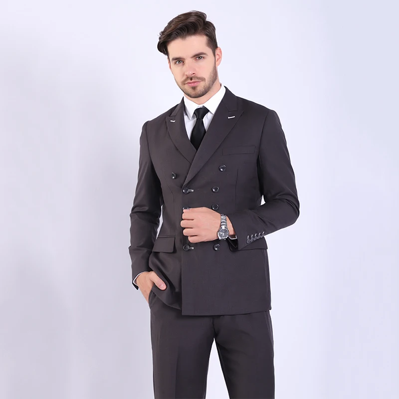 Серый двубортный Свадебный Мужской костюм trajes para terno masculino, мужские костюмы, комплекты из 2 предметов, мужской костюм Homme Mariage Slim Fit - Цвет: Серый