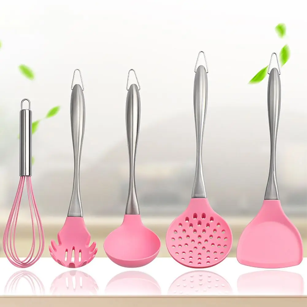 

7 / Pcs pink kitchen Cooking Tools Non-Stick Baking Soup Spoon Shovel Portable Picnic Tableware Cookware Kitchen Utensils Set