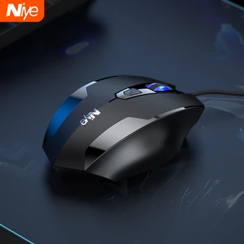 Ratón ergonómico con cable para juegos, dispositivo con 6 botones LED, 2020 DPI, USB, silencioso, con retroiluminación para PC y portátil, 2400