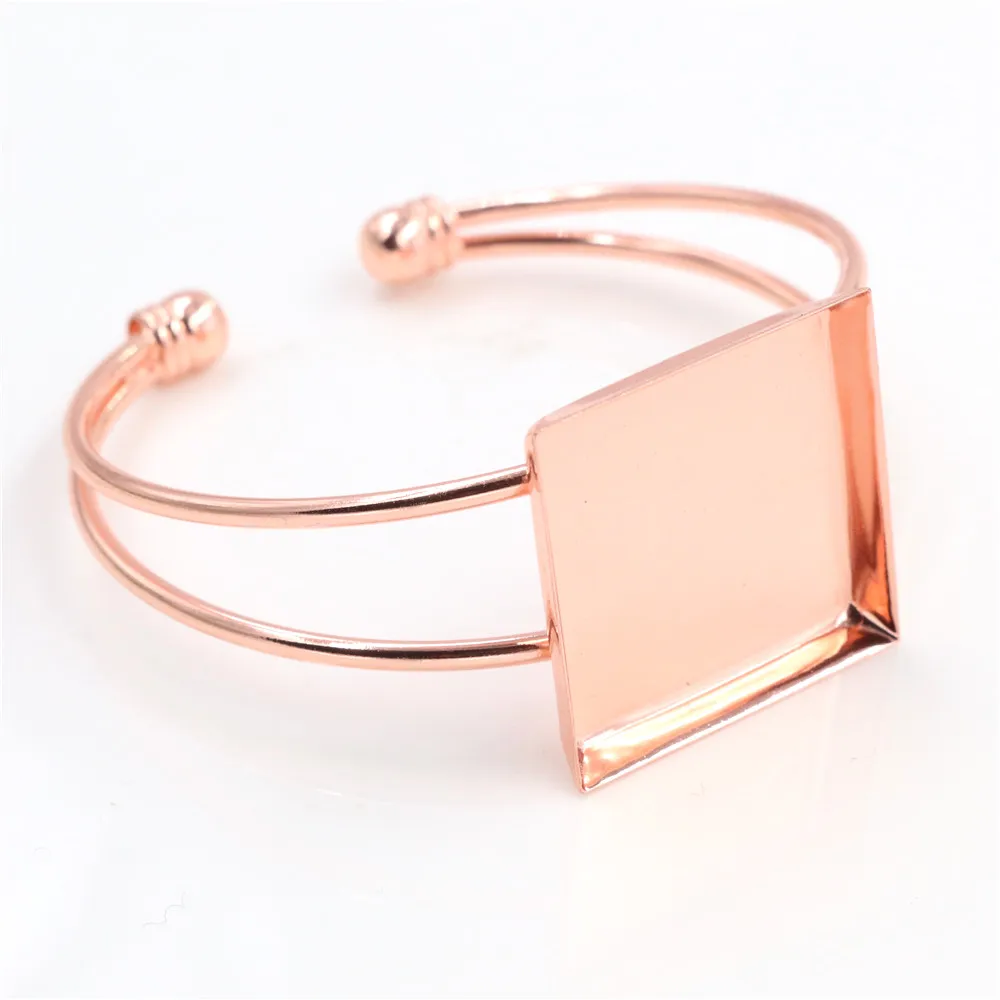 

High Quality 25mm Rose Gold Color Square Style Bangle Base Bracelet Blank Findings Tray Bezel Setting Cabochon Cameo (L1-23)