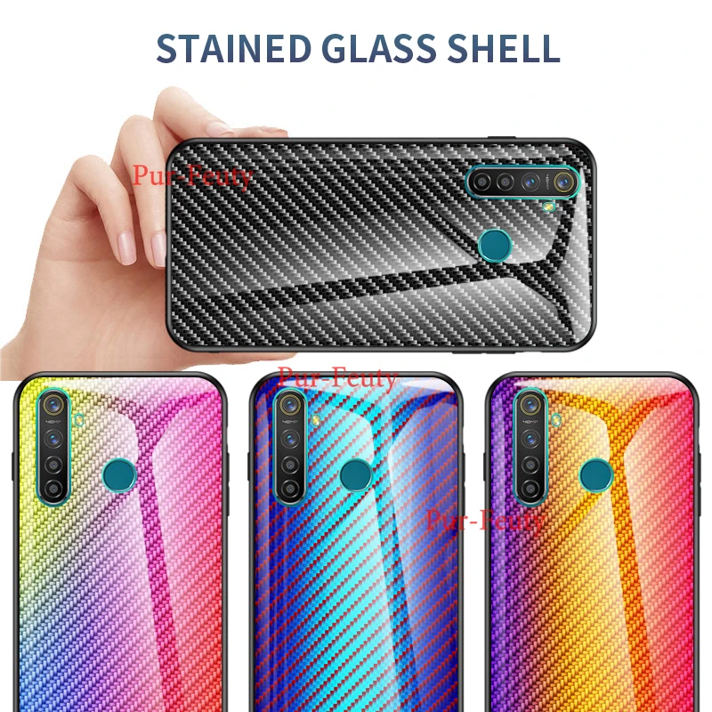 Для Oppo Realme Q чехол для телефона Роскошный чехол из углеродного волокна из закаленного стекла для Oppo Realme 5 Pro градиентный витражный чехол для телефона