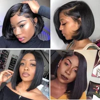 Perruque Bob Lace Frontal Wig brésilienne naturelle, cheveux lisses, 13x4, pre-plucked, pour femmes africaines 4