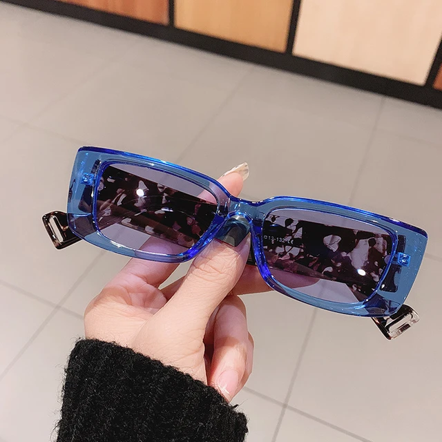 Original Factory Luxury Brand Rectangular Acetate Black Frame Sunglasses  For Men Classic Style Blue Lens Sunglasses Women - Sunglasses - AliExpress