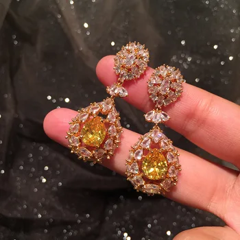 

Bilincolor yellow drop water shaped flower with tiny zircon earrings , earrings for women party or gift