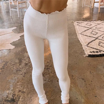 

Women Pants Fashion High Waist Trousers Skinny Casual Fitness Pencil Trousers Solid Color Ruffle Pleated Ladies Pants Streetwear