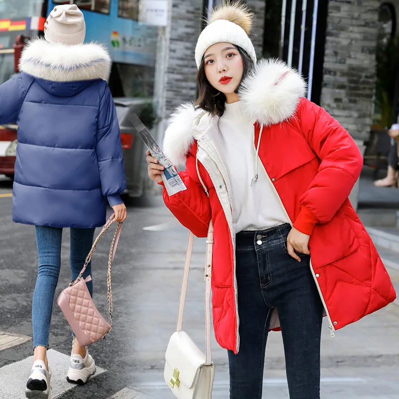 Женские зимние куртки повседневная меховая куртка с капюшоном средняя длинная до низу парки теплое плотное пальто плюс размер большой карман Женское пальто