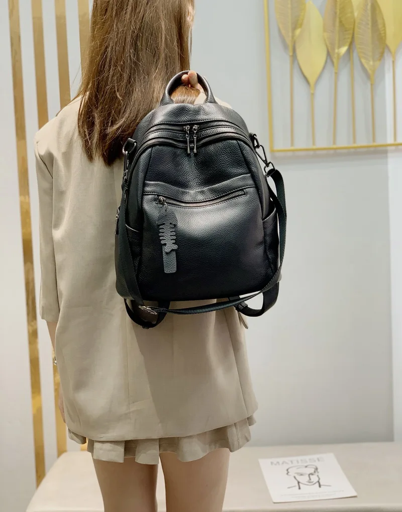 2022 NEW Top Quality Genuine Leather Shopping Women's Backpacks Lady Top Layer Cowhide Large Capacity School Book Backpack Bags