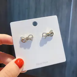 2019 серебряные булавки маленькие простые циркониевые элегантные серьги-гвоздики модные серьги-бантики для девушек женские модные
