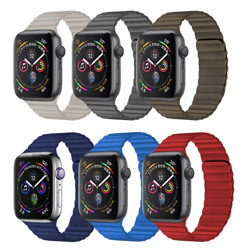 Новые часы ремешок для наручных часов Apple Watch 4 5 40/44 мм Кожаная двойная Магнитная застежка на запястье для Apple Watch Series 1, 2, 3, ремешок 42 мм