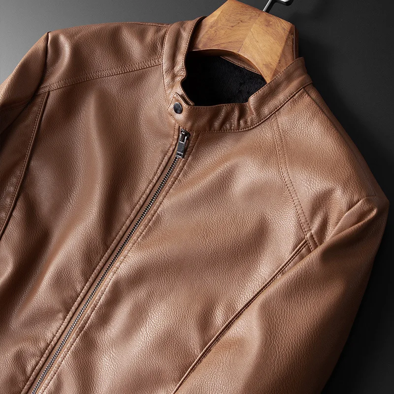 Spring And Autumn New Style European And American Minimalist Men Youth Thin Stand Collar Leather Coat PU Leather Casual Fas