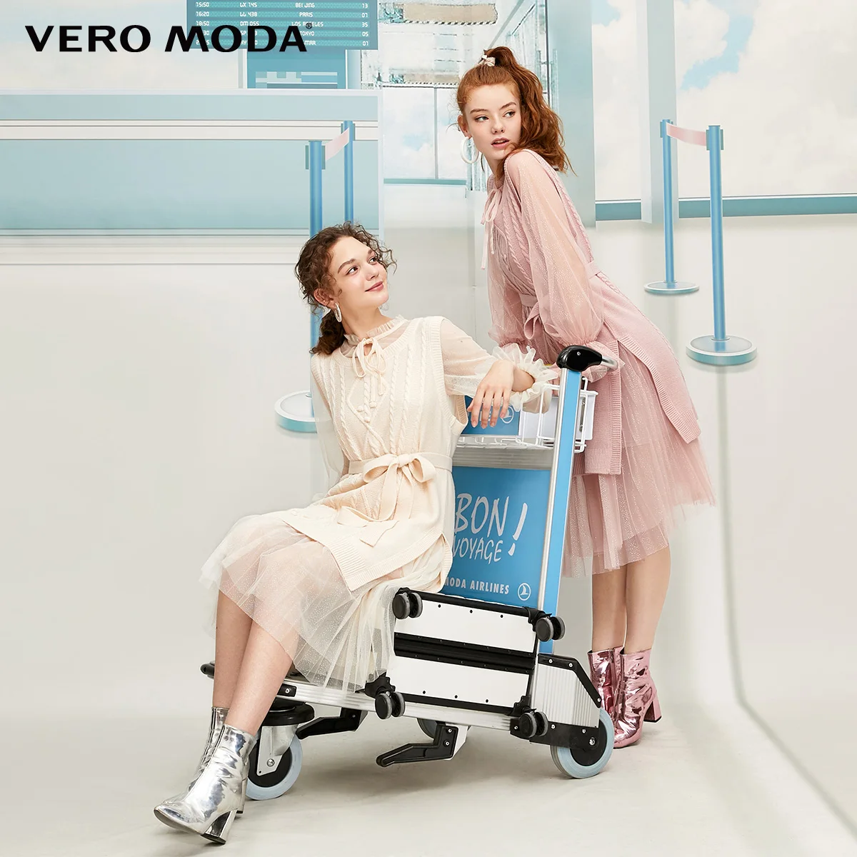 Vero Moda женское трикотажное шифоновое платье с рукавами-фонариками | 319446547