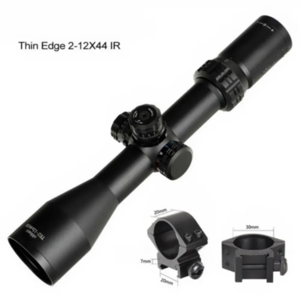 Low Picatinny Rings Тонкий край 2-12X44 ИК прицелы для охоты Mil Dot стекло травление сетка RGB Освещение турели замок сброс съемки область - Цвет: Low Picatinny Rings