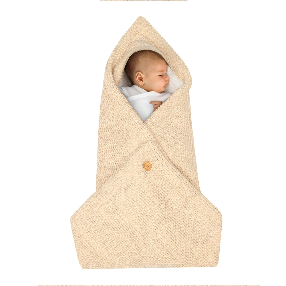 Осенне-зимние спальные мешки для новорожденных; утепленные бархатные вязаные пеленальные одеяла; Флисовая теплая прогулочная коляска - Цвет: Бежевый