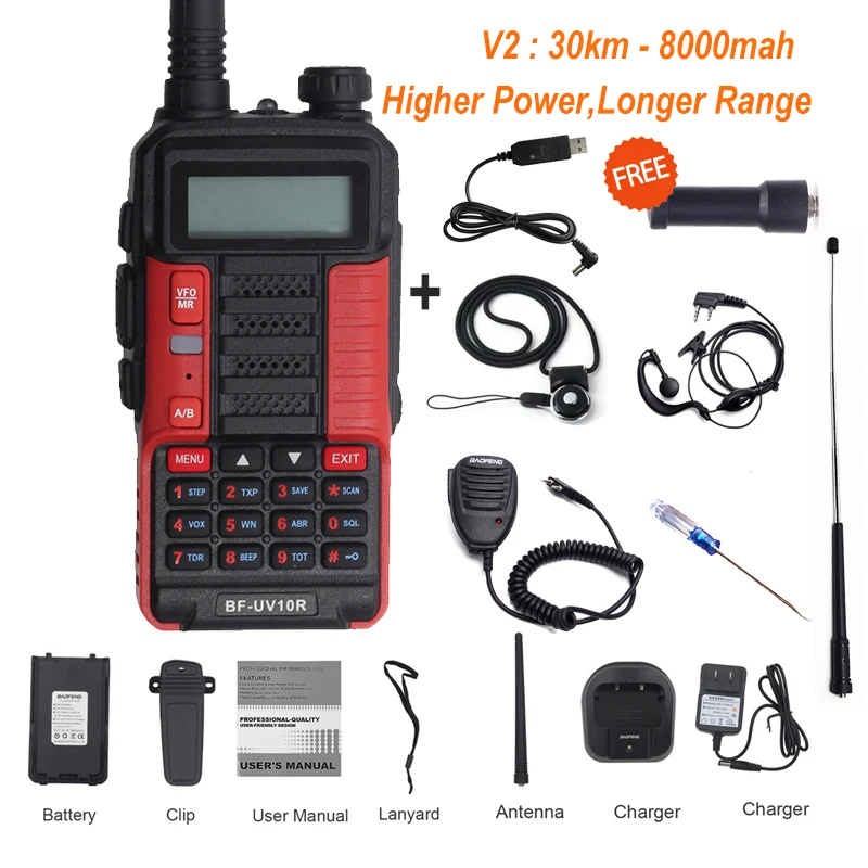 Оригинальная рация Baofeng UV10R дальность действия 30 км 128 каналов VHF UHF