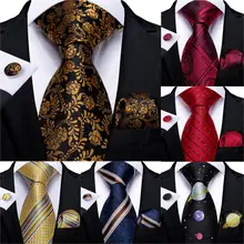 Модный мужской галстук, золотой, черный, Цветочный, Шелковый, Свадебный галстук для мужчин, Hanky, запонки, Подарочный галстук, набор, DiBanGu, дизайн, деловые, вечерние