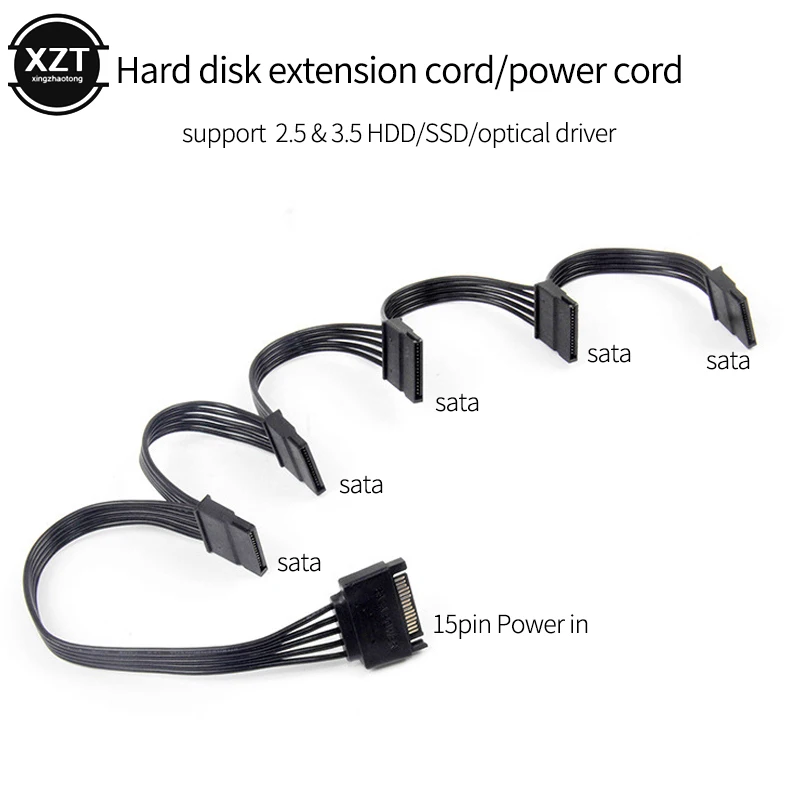 New SATA 15Pin M 1 to 5 SATA 15Pin F Hard Drive Power Supply Splitter Cable Cord for DIY PC Sever 15-pin Power Adapter 60CM,power adapter,power cable,sata power cable