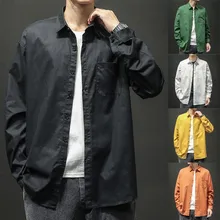 Модная мужская рубашка с длинными рукавами, мужские деловые рубашки, мужские однотонные рубашки черного, белого, желтого, зеленого, оранжевого цвета