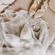 

Long Sleeves Wedding Dress 2021 Illusion Beach Bridal Gown Sashes Pleat Wedding Gown Ribbons Bow Bridal Gown Size Custom Made