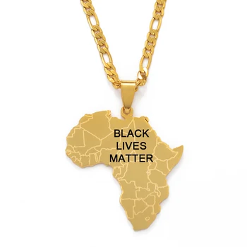 

Anniyo Africa Map Pendant Necklaces Women Men Black Lives Matter African Jewelry