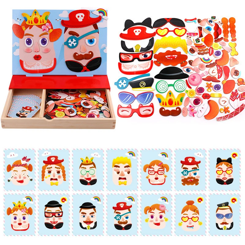 Wooden Magnetic Jigsaw Puzzles Variety Puzzles Characters and Five Senses Scenes Children Early Childhood Educational Toys