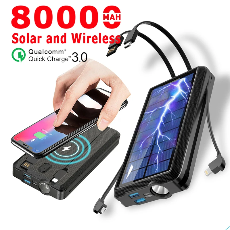 Беспроводной 80000mah Солнечное Мощность банк Портативный высокое Ёмкость фонарик