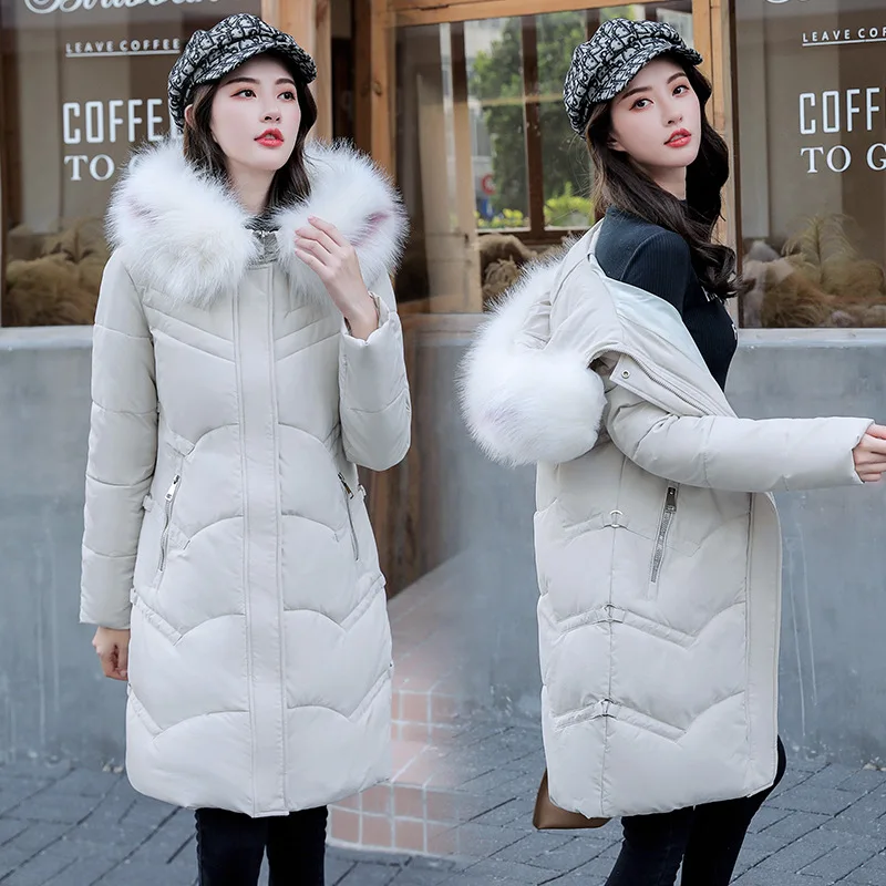 

2019 New Style down Jacket Cotton-padded Clothes Women's Mid-length Korean-style over-the-Knee Large Size Loose-Fit Thickening L