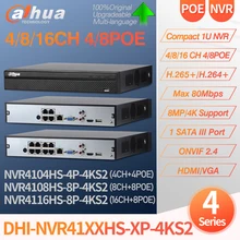 Dahua Original NVR4104HS-P-4KS2 NVR4108HS-8P-4KS2 NVR4116HS-8P-4KS2 4/8/16 CH compacto 1U H.265 4K Lite 80Mbps para sistema de CCTV