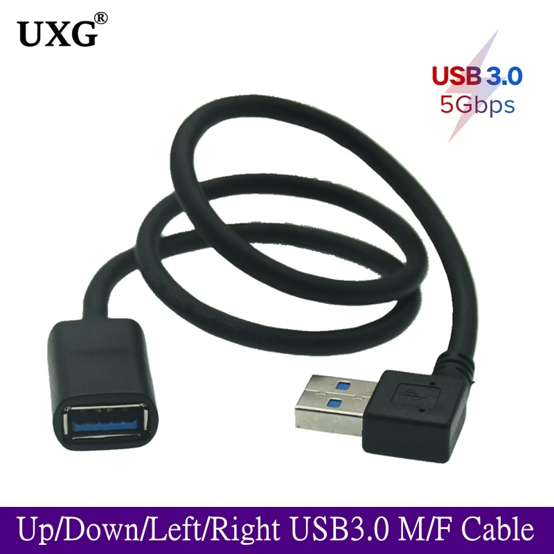 30cm 50CM USB 3.0 Right / Left /Up/Down Angle 90 Degree Extension 5Gbps USB 3.0 Cable Male To Female Adapter Cord USB Cables