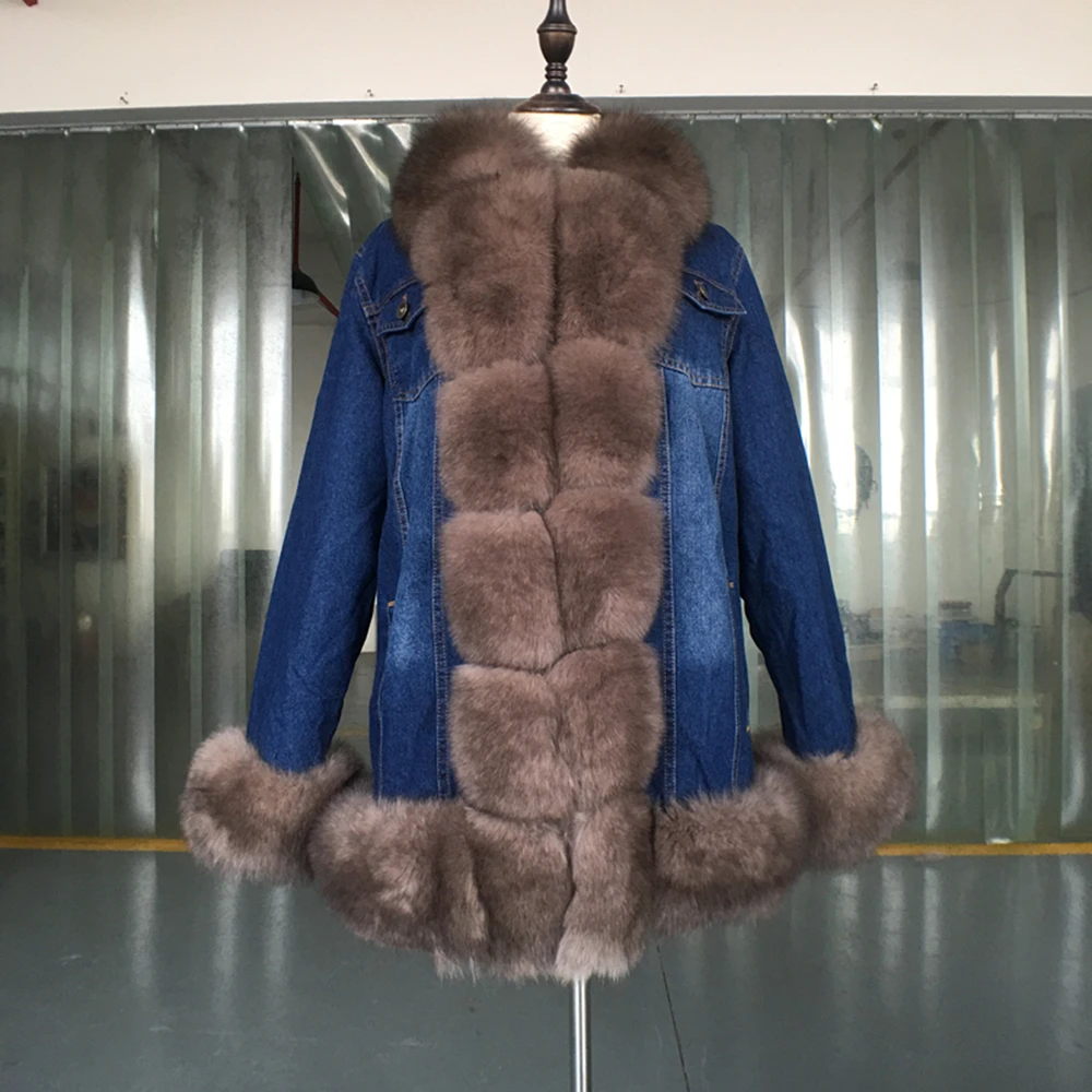 Женская шуба из натурального лисьего меха TOPFUR повседневная джинсовая куртка