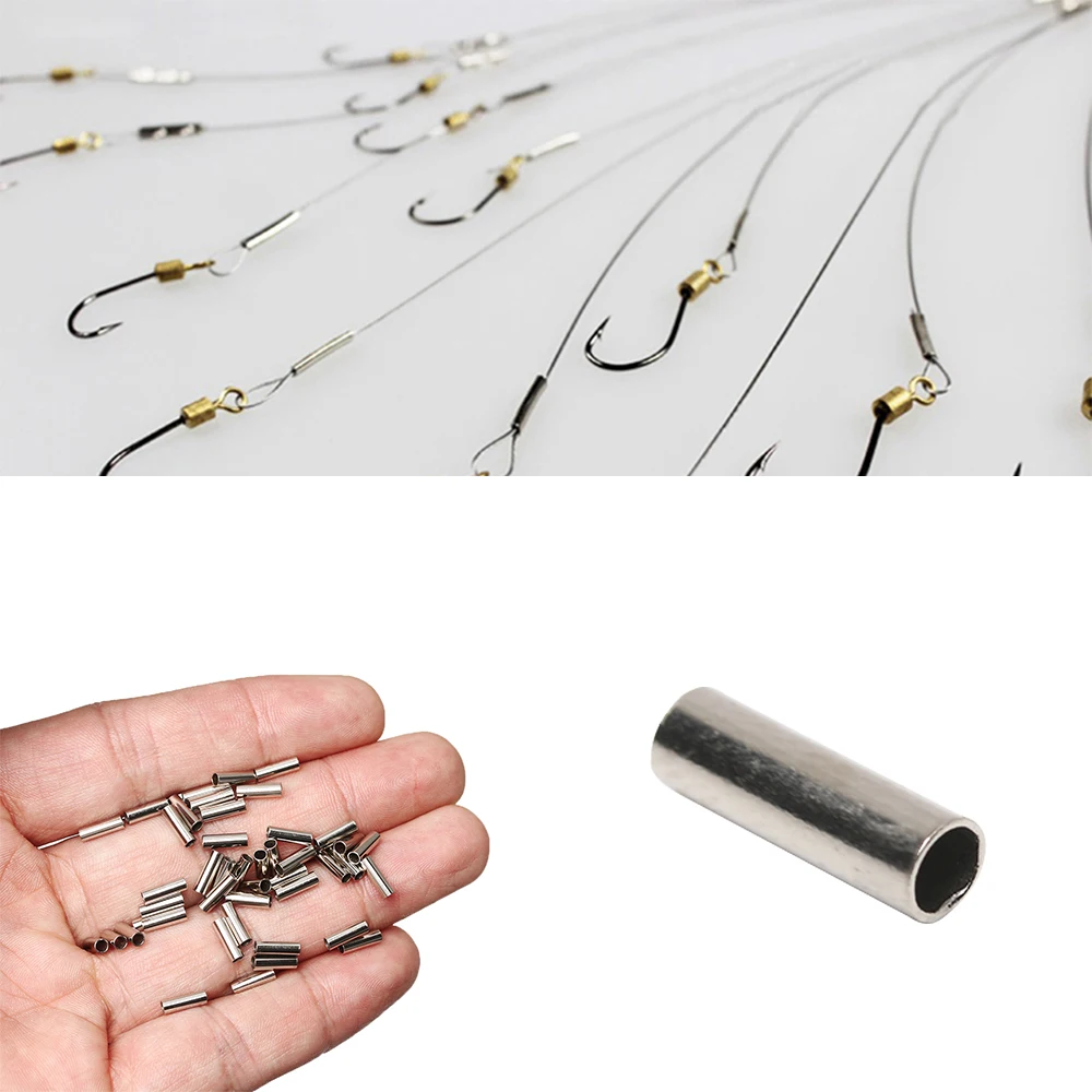 100Pcs 1.0-2.8mm Stainless Steel Round Single Copper Fishing Tube Connector  Fish Wire Pipe Aluminum Crimp Sleeves Fishing Line