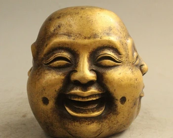 

zmrui wholesale factory 4" Chinese Bronze Happy Laugh Maitreya happy or angry sad or joyous Head Statue 25% off