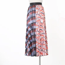 Qooth Женская длинная юбка, летние юбки, весна, роскошная плиссированная юбка с мультяшным принтом, высокая талия, цветочный принт, новинка, Saia QH2140