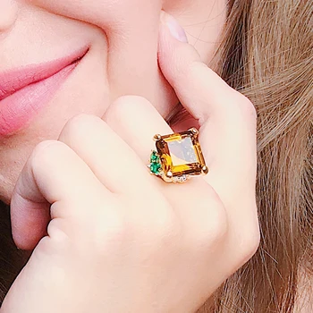 

Big Square Coffee Brown Crystal Ring Silver color Jewellery Finger Rings Women Best Jewelry on Sale
