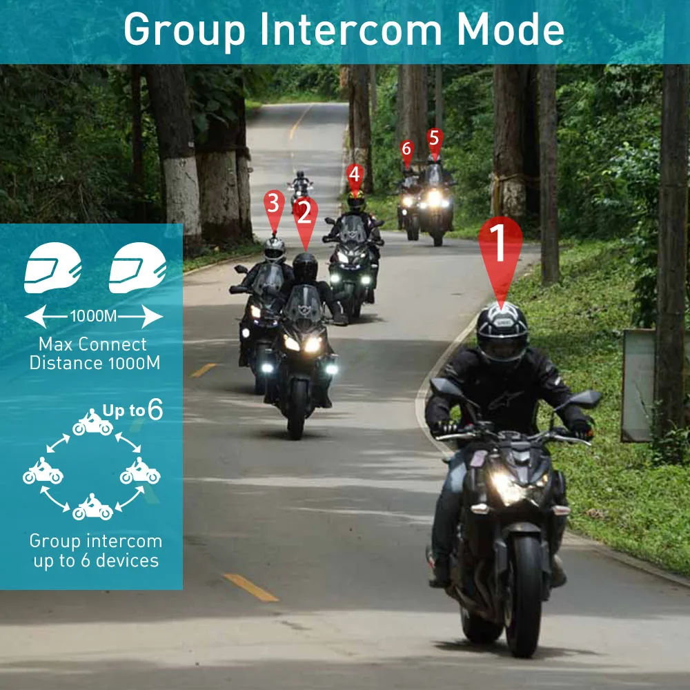 Гарнитура FreedConn T Max для мотоциклетного шлема 2 шт. Bluetooth внутренняя связь 6