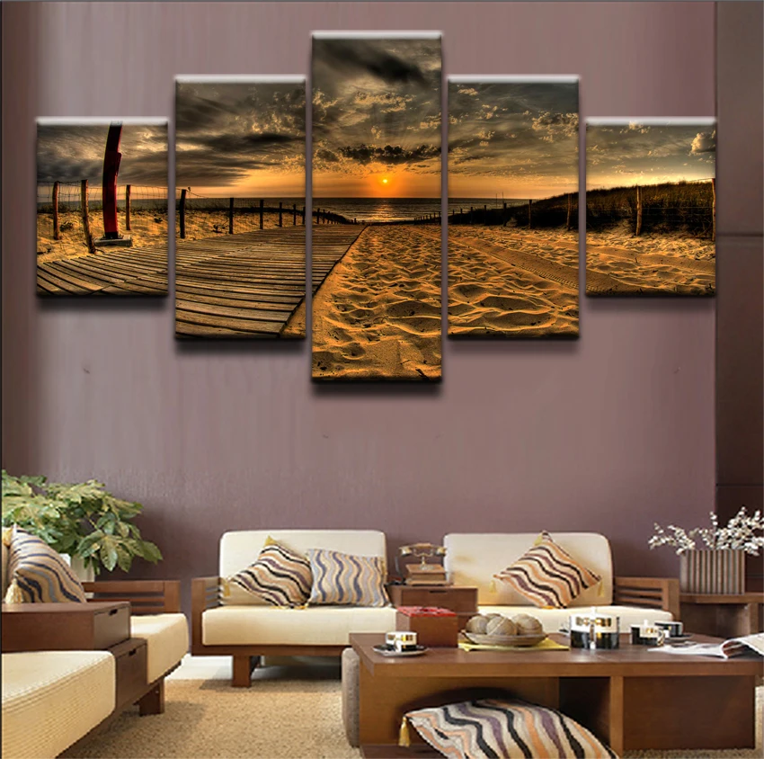 Холст Картина из 5 частей с принтом пляжное земли закат воды Wall Art домашний декор