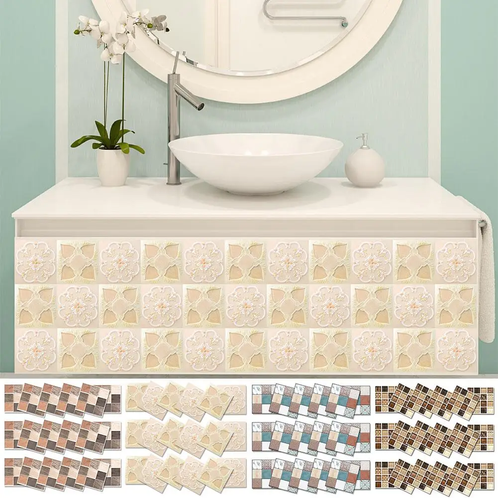 

18Pcs Waterproof Simulation Self adhesive PVC Tile Wall Sticker Removable Stylish Decal Bathroom Cleaning Decor