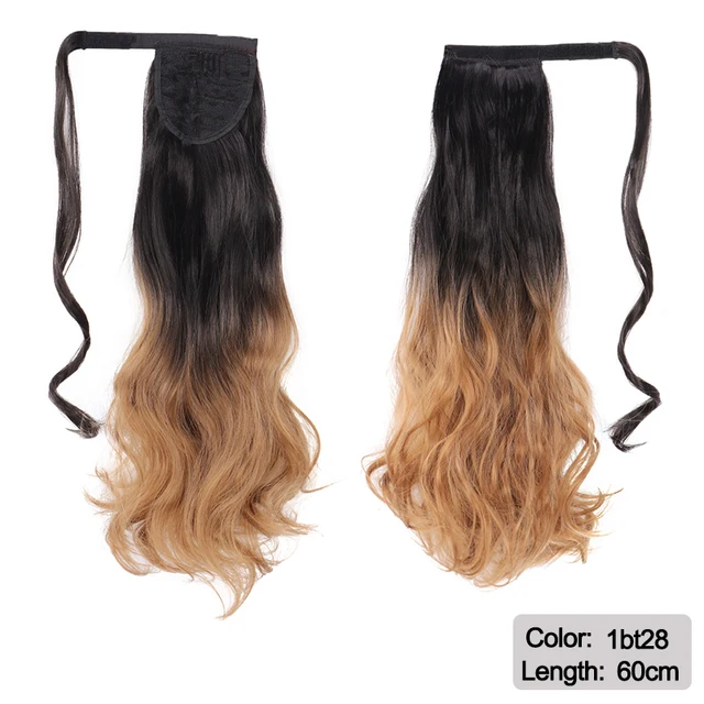 DIANQI Synthetic Corn Wavy Long Curly Ponytail Hairpiece Wrap on Clip Hair Extensions Black Pony Hair 1bt28
