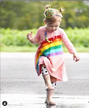 

Party Dress for Girl Rainbow Winter Dress Girl Long Sleeve Autumn Fall Princess Evening Party Dress Pink 1 2 3 4 5 Year Toddler