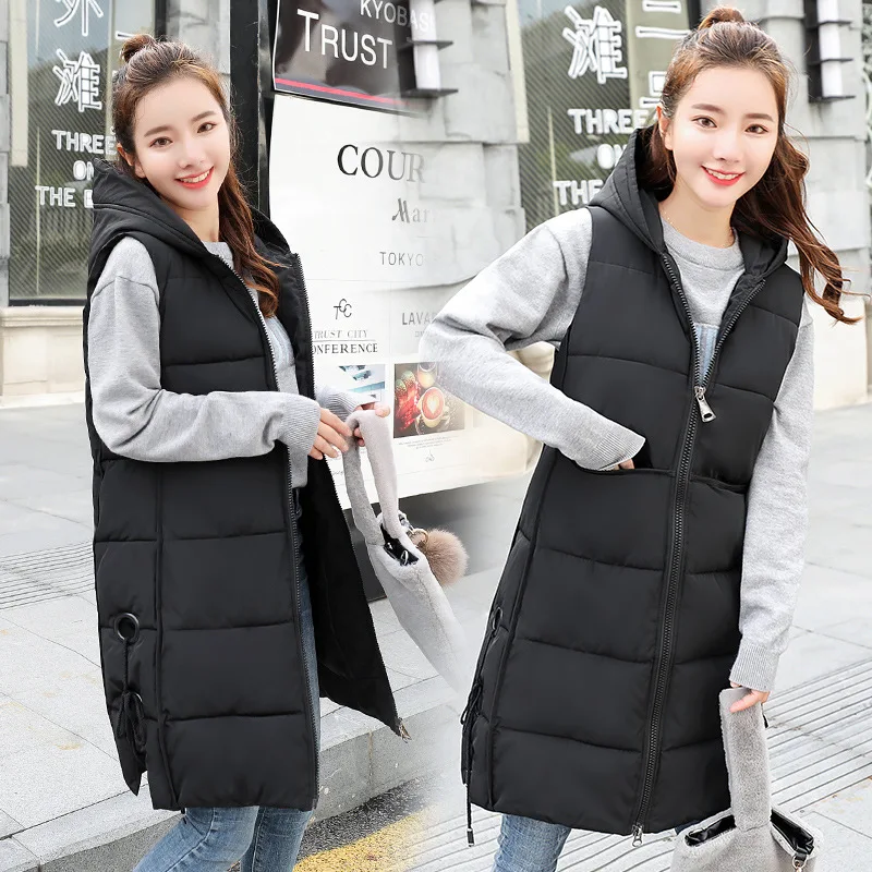 

2019 women winter hooded warm coat plus size cotton padded jacket female long sleeveless vest parka womens wadded MYLY153