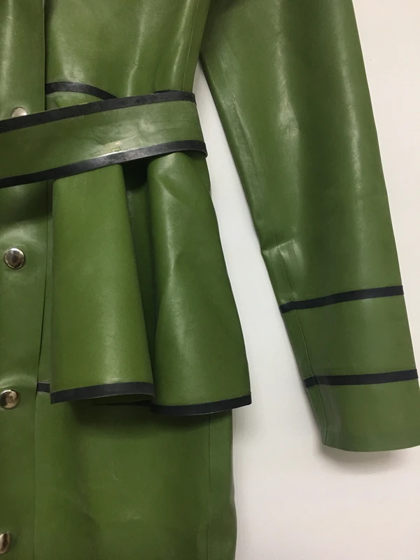 Пиджак костюм Латекс резиновая Униформа платье армейского зеленого цвета латекс сексуальные фетиш юбки с ремнем M Размер