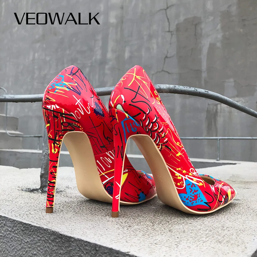 Veowalk художественный принт граффити женские сексуальные туфли на высоких