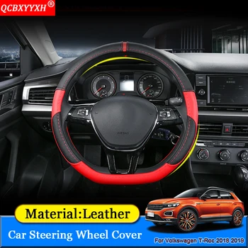 

Car Styling For Volkswagen T-Roc 2018 2019 Car Steering Wheel Cover Leather Steering-wheel Hubs Interior Decoration Accessories