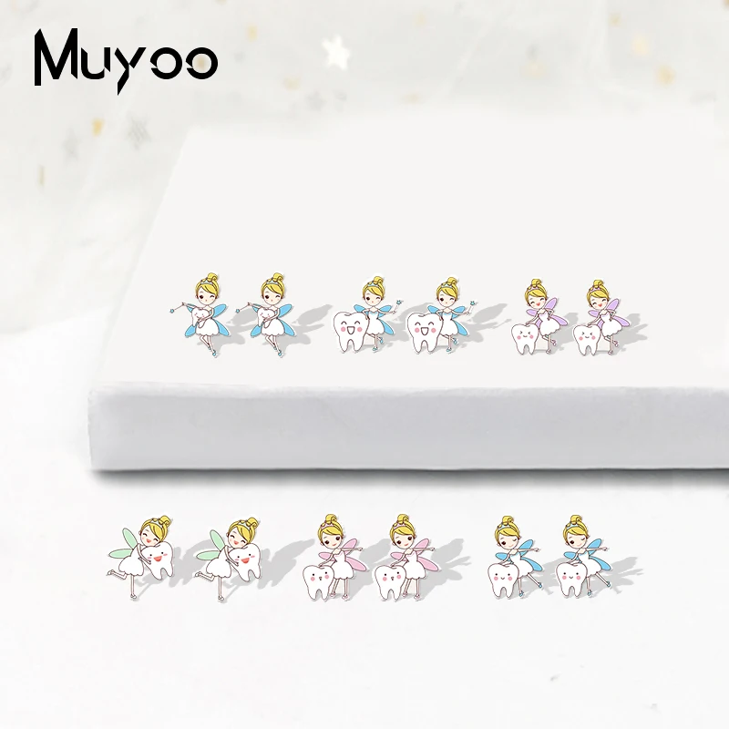 2019 Модные Акриловые серьги Мультяшные милые зубы сказочный узор из эпоксидной