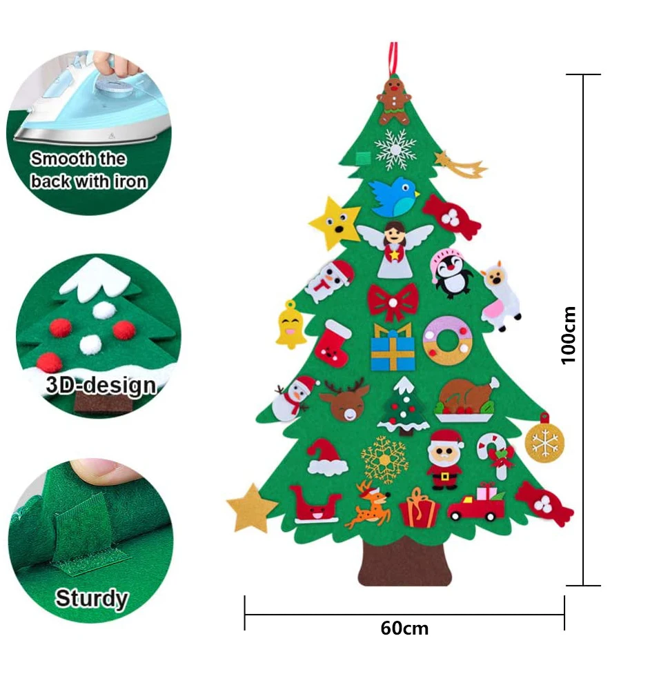 Baby Montessori Toy 32pcs DIY Felt Christmas Tree Toddlers Busy Board Xmas Tree Gift For Boy Girl Door Wall Ornament Decorations