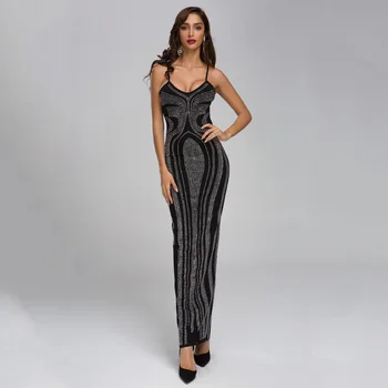 

Black Women Long Top Quality Vintage Elegant Sexy Strap Night CLub Fashion Evening Party Dresses